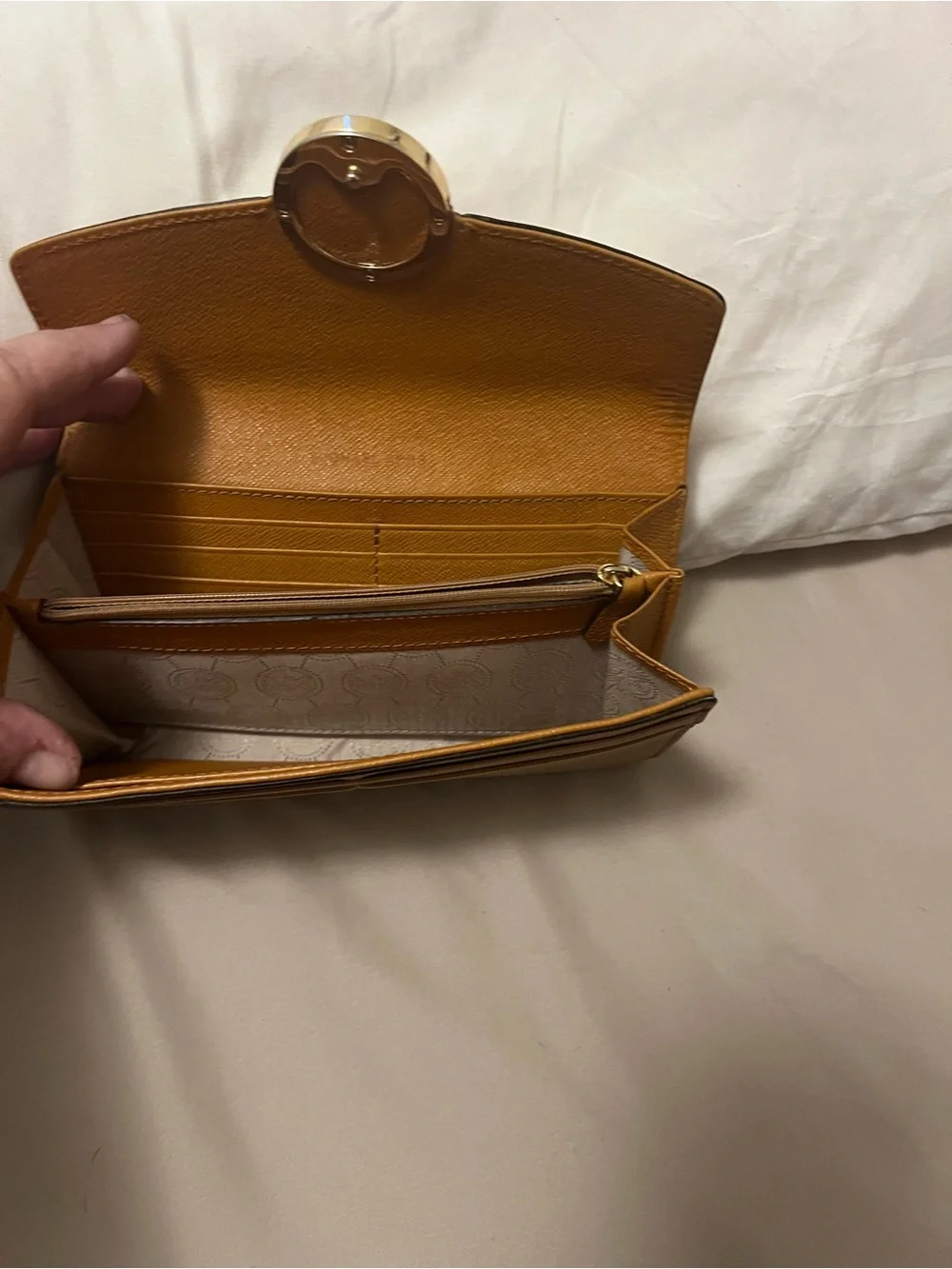 Michael Kors Caramel Leather MK Logo Wristlet Clutch